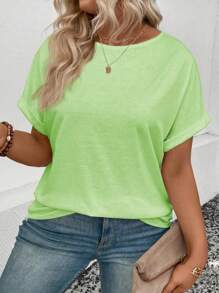 INAWLY Women Plus Size Loose Casual Round Neck T-Shirt, Summer - Green - View 6