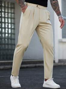 Manfinity CasualCool Men's Slim-Fit Solid Color Casual Suit Pants, Minimalist Style For Daily Wear Casual