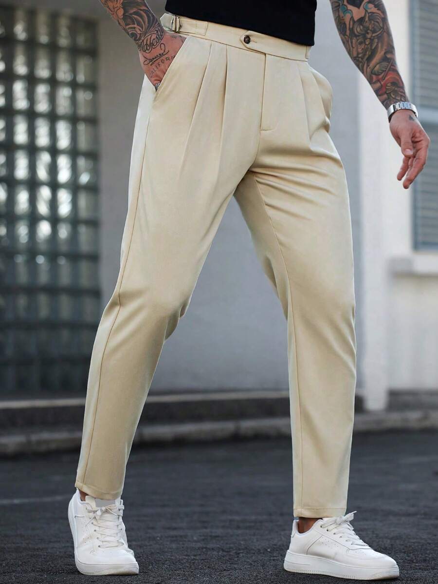 Manfinity CasualCool Men's Slim-Fit Solid Color Casual Suit Pants, Minimalist Style For Daily Wear Casual