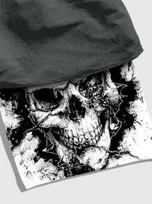 ROMWE MEN Anime 男士休闲简约短裤，适合夏季 - 深灰色 - 查看 4