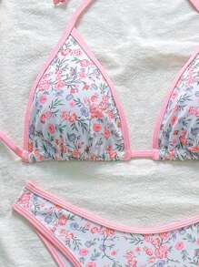 Swim Mod Women's Fresh Ditsy Floral Pink Countryside Style Bikini Set For Summer Beach Vacation - Yellow - View 3