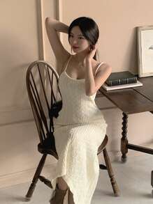 DAZY Váy len dài không tay dệt kim dành cho nữ, Quần áo mùa thu dành cho nữ - trắng - Xem 6