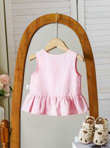 SHEIN Vintaside Kids Blusa informal elegante sin mangas para bebé/niña pequeña a rayas rosadas y blancas con moño