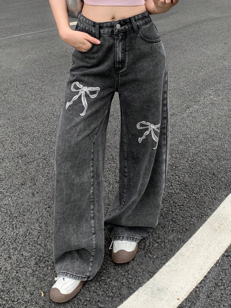 Women's Loose Straight Leg Butterfly Printing Jeans