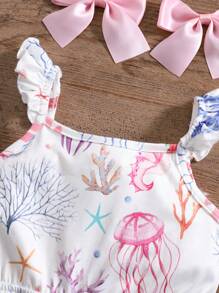 SHEIN Babygirl 休闲针织弹力可爱卡通吊带连体衣，适合夏季