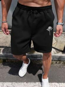 RueChic Shorts regulares para hombre con cordón y estampado de rosas en algodón
