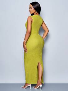SOLERSUN Women Elegant Solid Twist Front Ruched Bodycon Dress - Green - View 2