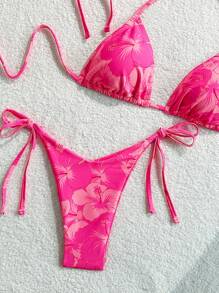 Swim Mod 3pcs/Set Women Pink Floral Cute Holiday Girl Swimwear Set For Summer Beach Vacation - Multicolor - View 3