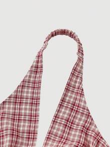 SHEIN MOD 领口系带收腰格子露脐上衣，嬉皮风，街头风，锐舞风，波西米亚风，复古风，约会之夜，热带风情，露背，性感，西部风，外出上衣 - 紅白色 - 查看 3