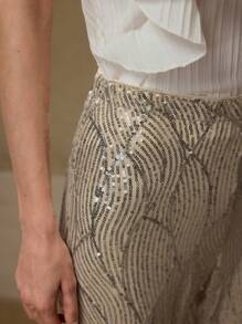 MOTF PREMIUM SEQUIN FLARE LEG PANTS - Apricot - View 3