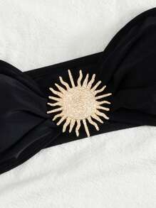 Swim SXY 女士海滩夏季服装，纯色性感防晒配饰抹胸比基尼套装 - 黑色 - 查看 4