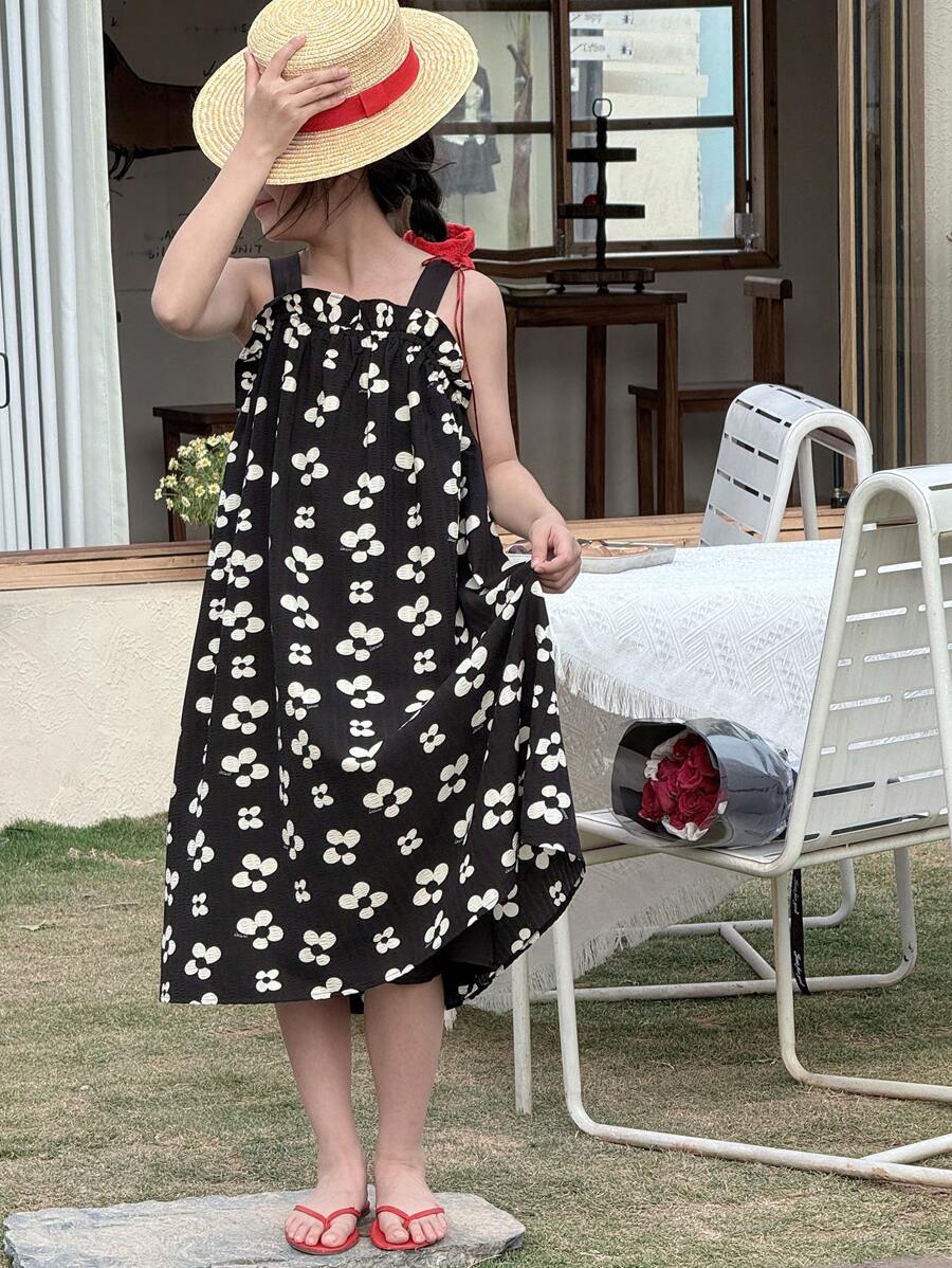 DAZY Tween Girl Ink Painting Sleeveless Cami Dress, Summer Floral,Back To School Clothes Vacation - Black - View 1