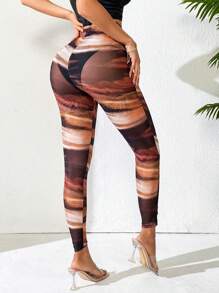 SHEIN LUNE Women's Sexy Tie Dye Lace See Through Mesh Print Skinny Leggings (No Underwear), Suitable For Daily, Travel, Beach Use, Spring Summer - Multicolor - View 2