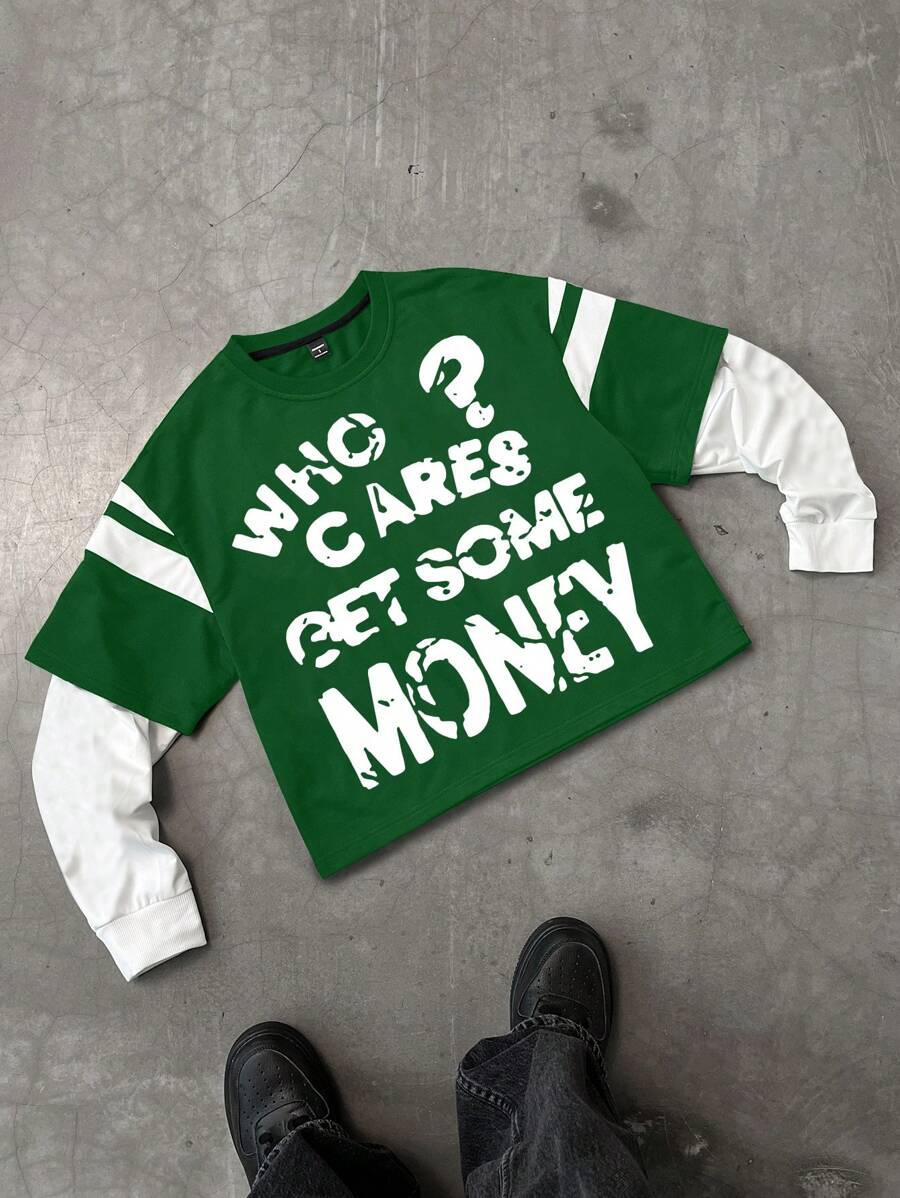 Manfinity EMRG Men's Long Sleeve Pullover Sweatshirt, Minimalist & Fashionable, Suitable For Summer Unisex Top - Green - View 1