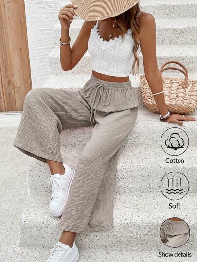 SHEIN Frenchy 2 件套女士撞色蕾丝刺绣吊带背心和裤子休闲装