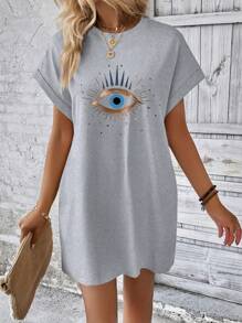 INAWLY Women's Eye Print Batwing Sleeve Dress