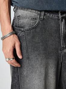 ROMWE MEN Casual 男式休闲洗水及膝牛仔七分裤 - 黑色 - 查看 5