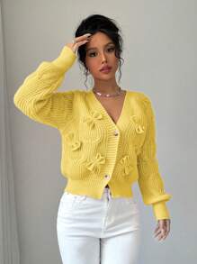 Elenzga 女士精致淡黄色蝴蝶结开衫