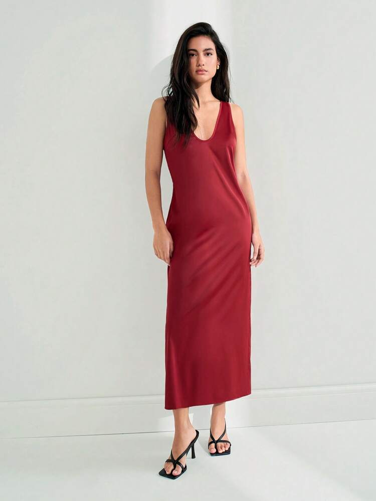 SHEIN Maija 2025 Spring & Summer New Casual Chic Resort Comfortable Long Dress For Women, Suitable For Music Festival, Beach Vacation, Daily Casual, Romantic City Break, Suitable For Outing, Party, Wedding Guest, Elegant Retro Style, Graduation Season