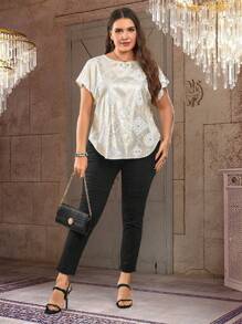 SHEIN LUNE Robe chemise à manches courtes col rond à imprimé feuille pour femmes grandes tailles, vêtements occidentaux pour femmes bohème, vêtements 90s. Tenues d'été pour femmes, tenues d'été modestes pour femmes, tenues d'été bohème "old money", tenues de printemps pour rave, tenues de printemps pour festivals - Multicolore - Voir 7