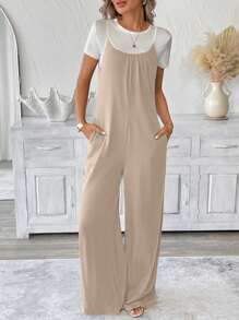 SHEIN LUNE Lässiger Jumpsuit für Damen mit Kontrastfarbe Trägern und Taschen