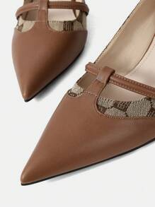 MOTF PREMIUM BROWN POINTED TOE ELEGANT HIGH HEEL PUMPS FOR OFFICE LADIES, CLASSIC STRAP WOMEN DRESS SHOES - Brown - View 6