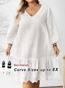 SHEIN CURVE+ Vestido casual holgado con mangas sueltas y estampado para mujer talla grande, ideal para primavera/verano o vacaciones estilo bohemio