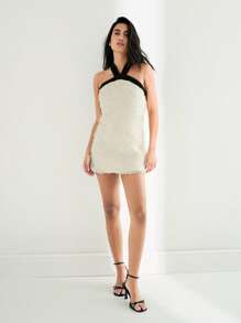 Maija 2025春夏新款休闲时尚度假露背网眼连衣裙 - 杏色 - 查看 1