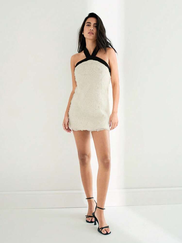 SHEIN Maija 2025 Spring/Summer New Casual Fashion Halter Neck Mesh Dress For Vacation