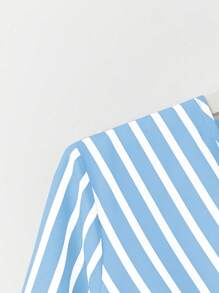 SHEIN Clasi Elegant Stylish Long Sleeve Striped Dress With Criss-Cross Neckline And Waist Tie