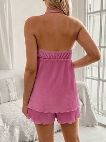 SHEIN 2pcs/Set Maternity Sleeveless Top And Shorts Set, Solid Color, Simple And Fashion, Suitable For Summer - Pink - View 2