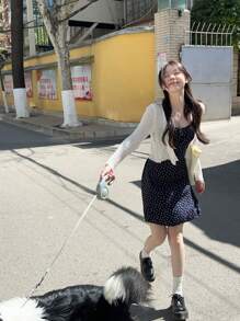 DAZY 2 Pieces Women Casual Ditsy Floral Cami And Long Sleeve Top Set Vacation Outfits Women Cruise Outfit For Women - Blue - View 3