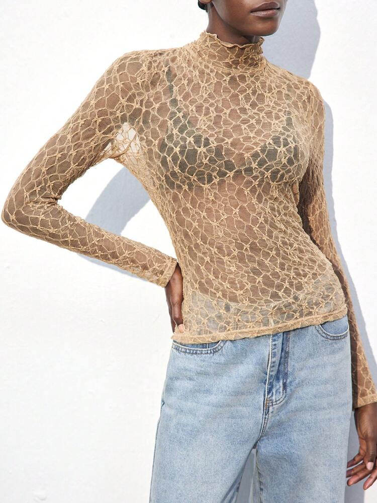 SHEIN Maija Nueva blusa de encaje blanco elegante y moderna para mujer, ideal para fiestas, eventos casuales y salidas en otoño/invierno, verano y Día de San Valentín