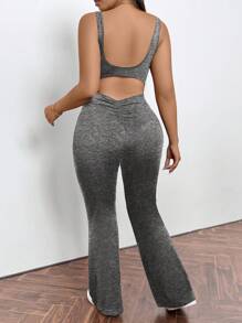 SHEIN Privé Große Größen Lässig Sport Yoga Sommer einfarbige Hose mit Ausschnitten, enger Romper Jumpsuit - Grau - Übersicht 6