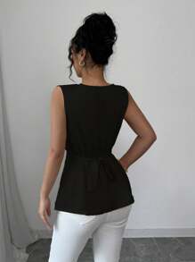Gloray Camicetta elegante e di moda con scollo a cascata, top con balze, colore unito