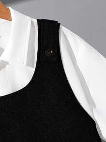 1-For-1 Tween Boy Casual Collared Shirt + Pony Vest Set, Suitable For Autumn, Spring, Summer, Outdoor Play, School, Street Style, Parties And Casual Home Wear