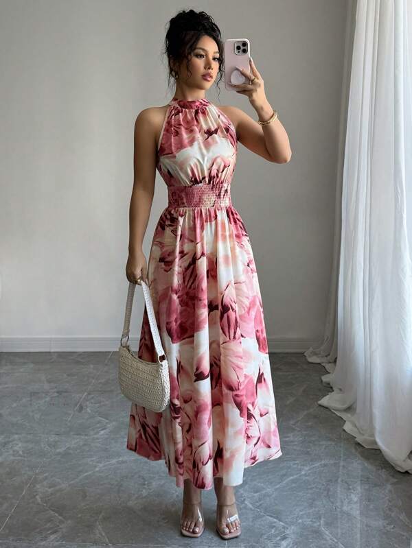 Modelyn Rochie ocazională simplă, fără mâneci, imprimată aleatoriu, pentru ținuta de zi cu zi, ținută maxi pentru femei, rochii lungi de seară