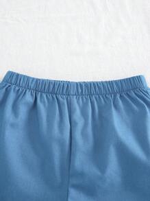 Cozy Pixies Set de 3 piezas: Camisa suave de punto con gráfico de letras para niño bebé, camiseta de punto tipo jersey y pantalones cortos con cintura elástica - Multicolor - Ver 5