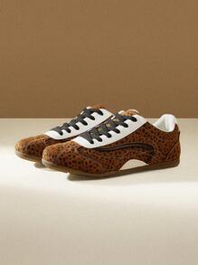 CUCCOO EASI Women's Vintage Low Toe Trainers Casual Sports Shoes, Leopard Print Trainers