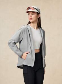 OutZeal WeatherProof-Air Water-Resistant UPF50+ Featherlight Breathable Hooded Jacket Women For LightRain With Zipper Pockets Athletic Workout Running