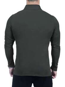 Manfinity Dauomo 男士休闲日常半拉链立领长袖 T 恤，秋季 - 灰色 - 查看 2