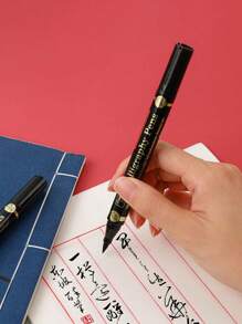 3 Pcs/Lot Double Head Hand Lettering Pens Calligraphy Brush Pens Set Art Markers Black Ink 4 Size For Beginners Writing Back To School - Apricot - View 8