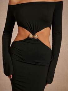 Hauture Women's Solid Color Long Sleeve Simple Style Dress, Suitable For Summer - Black - View 3