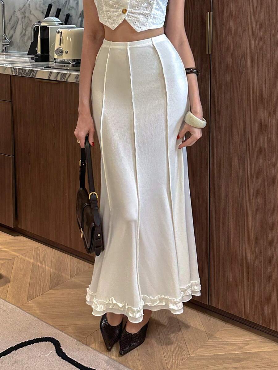 SHEIN Unity 女士优雅拼布度假浪漫半身裙 - 白色 - 查看 1