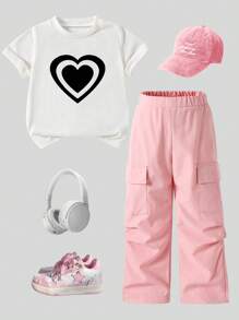 SHEIN Young Girl Crew Neck Short Sleeve Jumpsuit, Minimalist Fashion Suitable For Summer - White - View 2