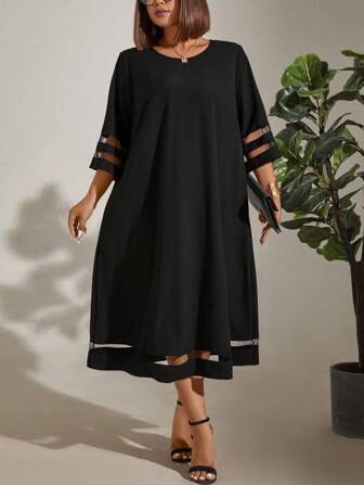 EMERY ROSE Robe maxi ample et décontractée en maille épissée pour femmes de grande taille