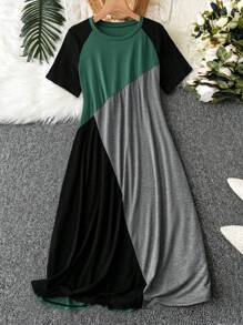 EMERY ROSE Plus Size Simple Fashion Short Sleeve Dress Suitable For Summer - Multicolor - View 1