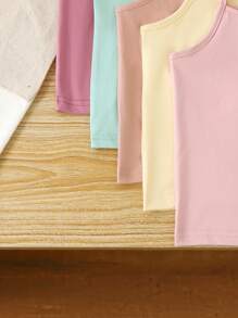 SHEIN 5pcs Young Girl White Milk Silk Fabric Simple Spaghetti Strap Casual Comfortable Tank Tops With Bow Design, Suitable For Layering - Multicolor - View 3
