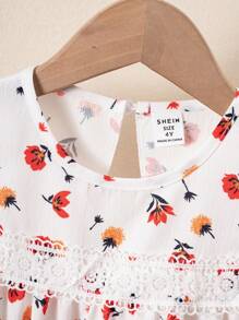 SHEIN Young Girl Ditsy Floral Ruffle Trim Cap Sleeve Dress - Multicolor - View 7