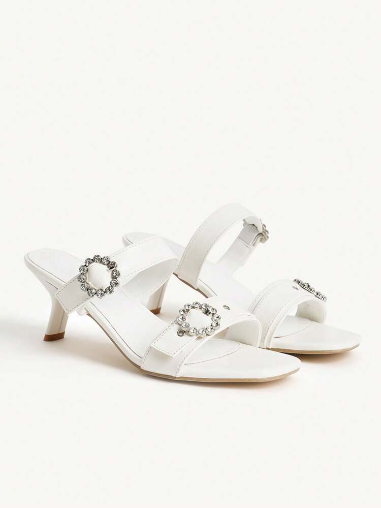 CUCCOO CHICEST Women's Solid Color Rhinestone Decor Simple Casual Versatile High Heel Sandals